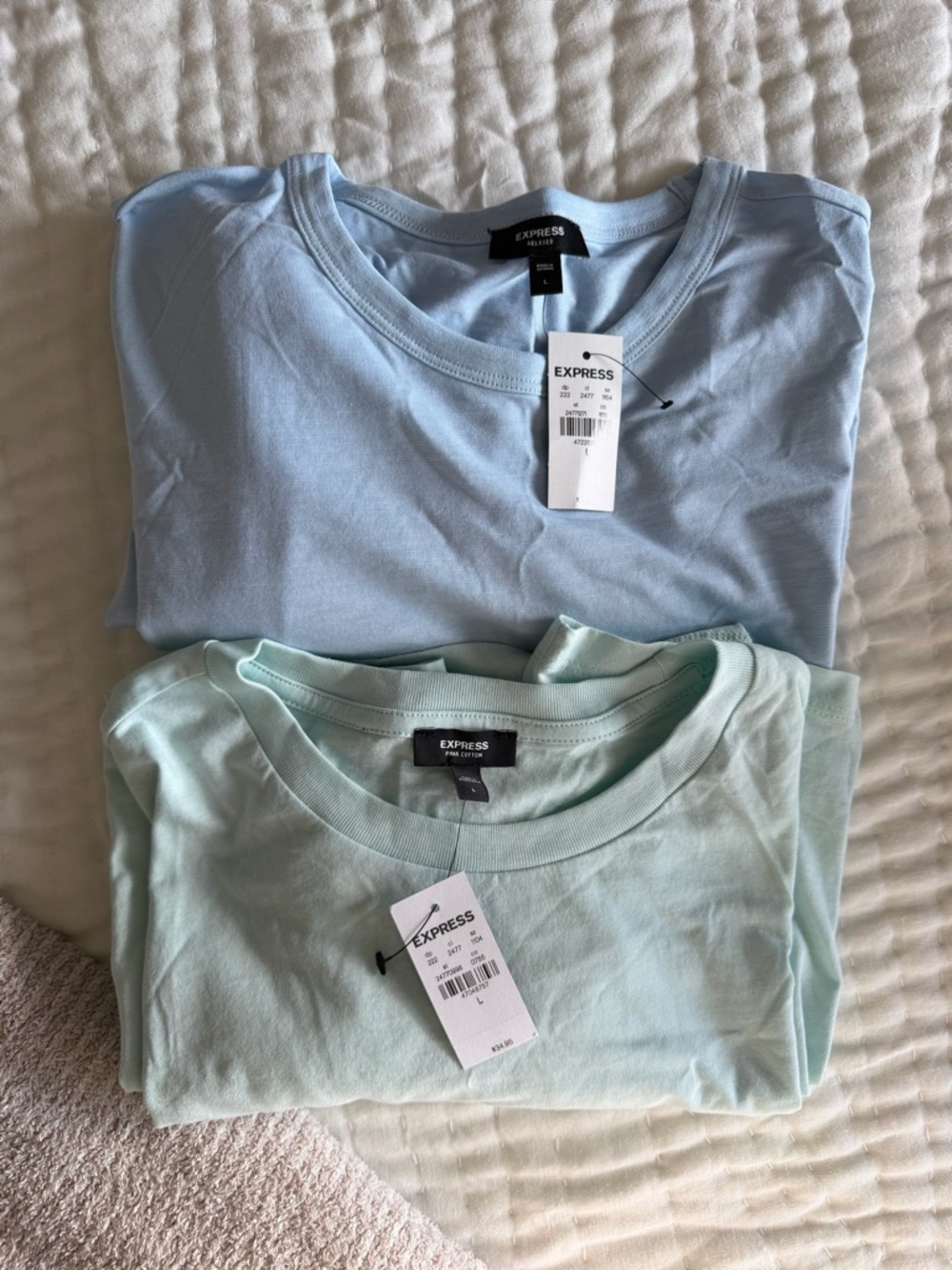 Express Men's Crew Neck Tees - Light Blue & Mint (priced for set of 2)